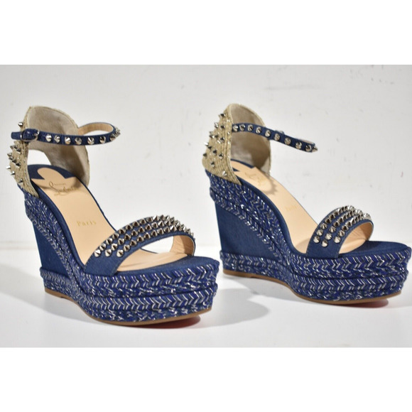 Christian Louboutin Madmonica 120 Blue Denim Platform Wedge Sandal Heel Pump 40 - Picture 4 of 12